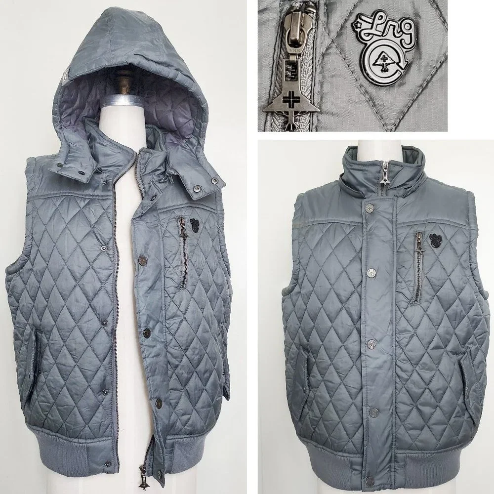 LRG Clothing Men's Grey Puffer Vest with Detachable Hood M - Picture 1 of 12